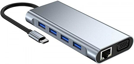 Plentiful TYPE-C Hub 11in1 USB C Docking Station 4K HDMI,VGA,Type C PD,USB3.0,RJ45 Ethernet,SD/TF AUX Macbook Pc Uyumlu Adaptör Çoklayıcı Çevirici Dönüştürücü 