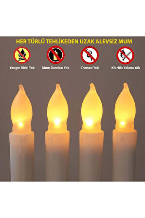 Plentiful Titreyen Dekoratif Led Alevsiz Mum 12 Adet Dumansız Konik Şekilli Uzaktan Kumandalı