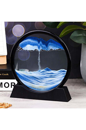Plentiful Hareketli 3D Kum Saati 30cm Büyük Boy Mavi Yuvarlak 12inch Cam Dekoratif Sanatsal Hediyelik
