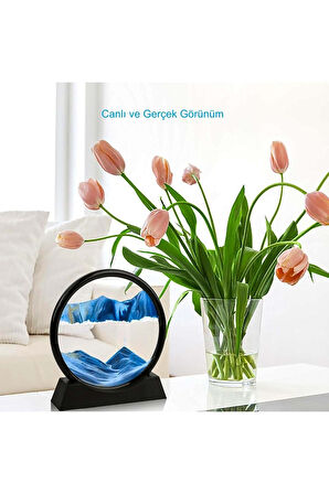 Plentiful Hareketli 3D Kum Saati 30cm Büyük Boy Mavi Yuvarlak 12inch Cam Dekoratif Sanatsal Hediyelik