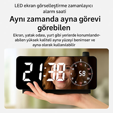 Plentiful  Aynalı Led Ekranlı Saat ,Elektronik Masaüstü Çalar Saat, Çift Dijital Çalar Saat, Başucu Ofisi Için Geri Sayımlı Kompakt Sıcaklık Göstergesi