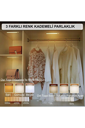 Plentiful Hareket Sensörlü Şarjlı Kablosuz USB Şarjlı LED Gece Lambası 3 Renk Kısılabilir Mutfak Dolap Tezgah Aplik