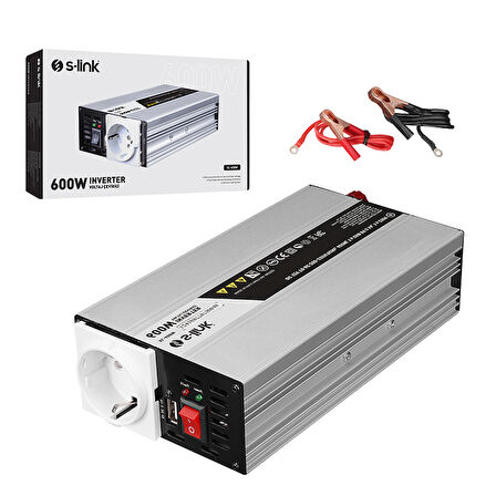 S-Link SL-600W Dc 12 Volt Ac 220 Volt Çevirici Dönüştürücü 600 Watt İnverter 12V-220V