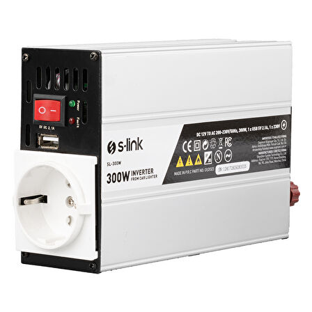 S-link Sl-300w 300 Watt Dc 12 Volt 220 Volt Çevirici Dönüştürücü Ac 230 Volt İnverter 12V-220V