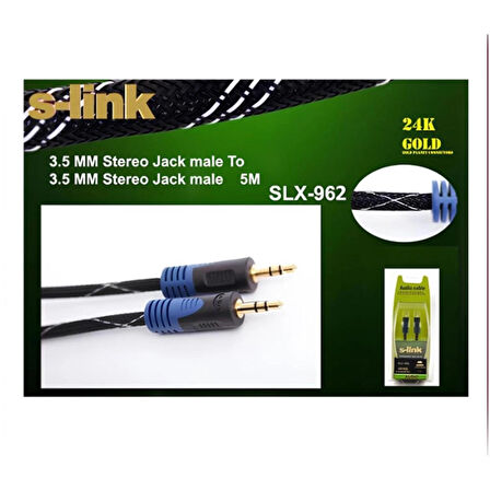 SLX-962 5m 24K Altın Kaplamalı 3.5mm Stereo Ses Kablosu