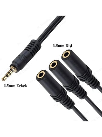 Ses Aux 3.5 mm Jak çoklayıcı kablo. 1+3 Aux Kablo.1 Erkek Giriş 3 Dişi Çıkış,5+1 Hoparlör Kulaklık  Telefon PC Araç Ses Paylaşım Adaptörü