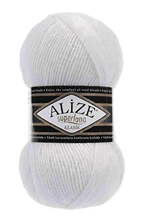 Alize Superlana Klasik El Örgü İpi Beyaz 055