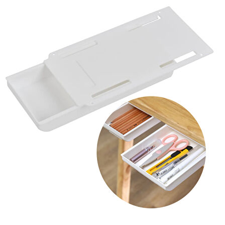 Ayt Kendinden Yapışkanlı Portatif Plastik Masa Altı Orta Boy Çekmece 21x15.5x3.2 Cm 