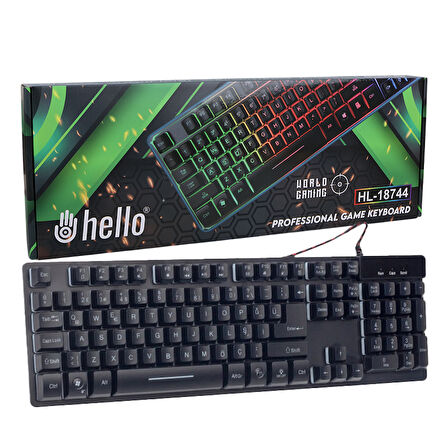 Ayt Hello HL-18744 Usb Kablolu Metal Kasa Mekanik Hisli RGB Işıklı Oyuncu Gaming Q Klavye