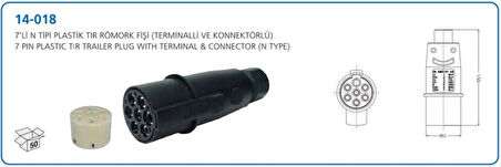 Unıversal Truck Tir Romork Fisi N Tipi 7 LI Erkek Plastık (terminallı Ve Soketli) - Aksa 14-018