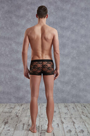 Doreanse Erkek Siyah Dantelli Çiçek Desenli Mini Paça Transparan Boxer 1952
