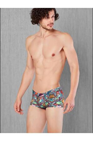 Erkek Modal Patchwork Desenli Kısa Paça Boxer 1707