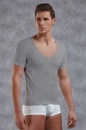 Doreanse Erkek Modal Derin V Yaka Kısa Kol T Shirt 2820 Füme
