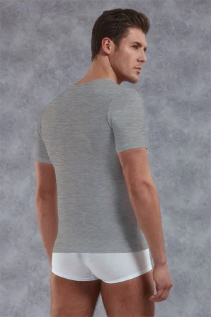Doreanse Erkek Modal Derin V Yaka Kısa Kol T Shirt 2820 Füme