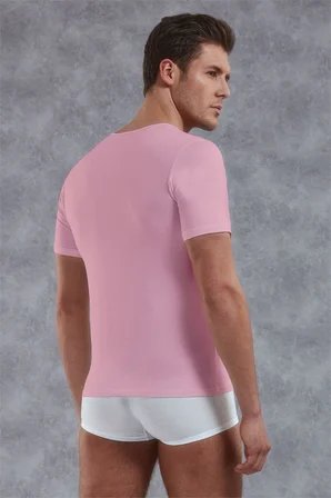 Doreanse Erkek Modal Derin V Yaka Kısa Kol T Shirt 2820 pembe