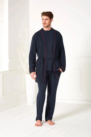 Doreanse 4500 Uzun Kollu Sabahlıklı Modal Kutulu 3 Lü Erkek Pijama Takımı LACİVERT