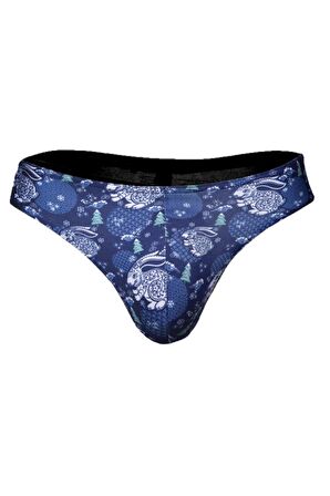 Erkek Mavi Yılbaşı Tema Tavşan Baskılı Slip