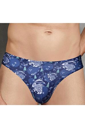 Erkek Mavi Yılbaşı Tema Tavşan Baskılı Slip