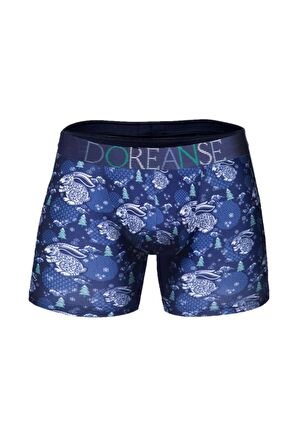 Erkek Mavi Yılbaşı Tema Tavşan Baskılı Boxer 1732