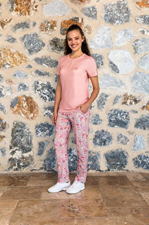 Doreanse 4014 Modal Kısa Kollu Kadın Pijama Takımı PEMBE