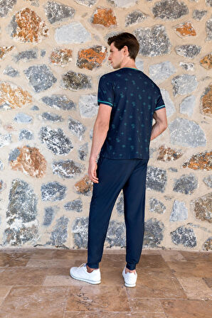 DOREANSE 4510 PAMUKLU KISA KOLLU ERKEK PİJAMA TAKIM LACİVERT