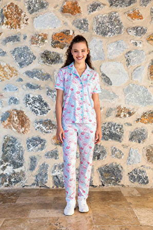 Doreanse 4007 Modal Battal Önden Düğmeli Kadın Pijama Takımı DESENLİ