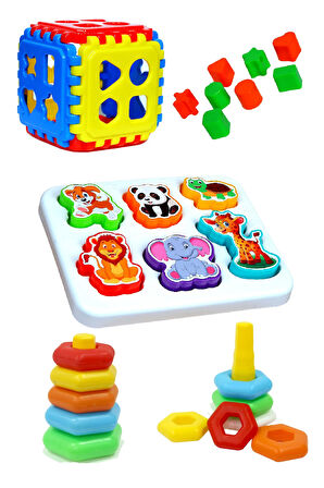 Sevimli Hayvanlar - Bultak Kuleli Halkalar - Puzzle Bultak Küp Süper Eğitici 3lü Set
