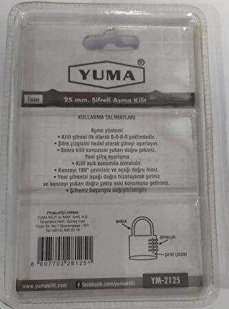 YM-2125 Şifreli Asma Kilit 25 mm – Yuma Kilit