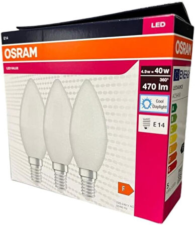 Osram 4,9=40 Watt Led Klasik Mum Ampul Beyaz Işık E14 Duy 3 lü Paket 470 Lümen