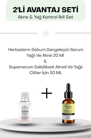Akne & Yağ Kontrol İkili Set: Herbaderm Sebum Dengeleyici Serum Yağlı Ve Akne 20 ML ve  Superserum Salisilikasit Akneli Ve Yağlı Ciltler İçin 30 ML