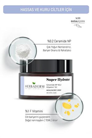 Herbaderm Super Hydrator Cilt Bariyerini Güçlendirici & Onarıcı Yoğun Nemlendirici Krem 50 ml