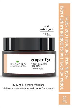 Herbaderm Super Eye - Torba, Koyu Halka Ve Kırışıklık Karşıtı, Nemlendirici Göz Çevresi Kremi 20 ml