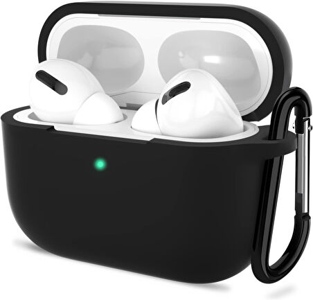 Apple AirPods Pro 2 Kılıf, Tam Koruyucu Özellikli Yumuşak Silikon AirPods Aksesuar Kılıf Apple ile Uyumlu AirPods,Kadın Erkek, Anahtarlıklı Kablosuz ve Kablolu Şarj Özellikli Kılıfı, Siyah