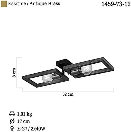 Era 2 Li Antik Lak/Siyah Plafonyer 2XE27