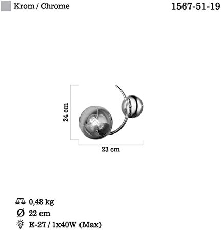 HEDRA TEKLİ KROM APLİK 1XE27