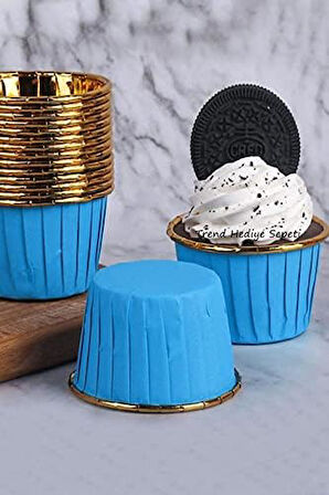 Hediye Sepeti 25'li Mavi Gold Muffin Kek Kalıbı, Kek Kapsülü Cupcake Kalıbı, Airfryer Uyumlu