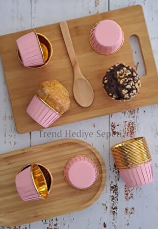 Hediye Sepeti 25'li Pembe Gold Muffin Kek Kalıbı, Kek Kapsülü Cupcake Kalıbı, Airfryer Uyumlu