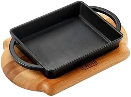 Pişirme Kabı LV ECO P TV 1215 K4 Dikdörtgen Schale ve Holzplatter, Ölçüler 12 x 15 cm, Dökme Demir, Siyah