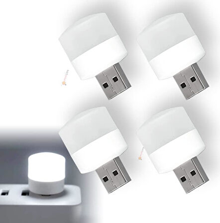 Mini USB LED Işık, 1W Enerji Tasarruflu, Gece Aydınlatma, Rehber Gece Lambası, Kitap Okuma Lambası Işığı, Küçük Yuvarlak Işıklar (4 ADET)