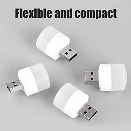 Mini USB LED Işık, 1W Enerji Tasarruflu, Gece Aydınlatma, Rehber Gece Lambası, Kitap Okuma Lambası Işığı, Küçük Yuvarlak Işıklar (4 ADET)