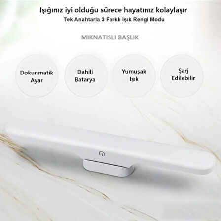 Mıknatıslı Kabin Makyaj Tıraş Led Işık USB Şarjlı Kablosuz Led Lamba Cabinet