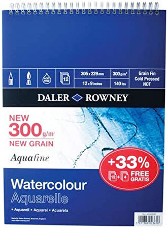 Rowney Aquafine SP 300 Gsm 254 x 178 mm (25,4 X 17,8 cm) 12 yaprak-Spiral