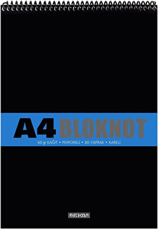 A4 Pet Spiralli Bloknot 80 Yaprak 2'li Paket, Kareli