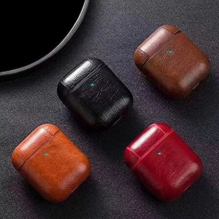 Apple Airpods 1/2 uyumlu Deri Kılıf - (Siyah)