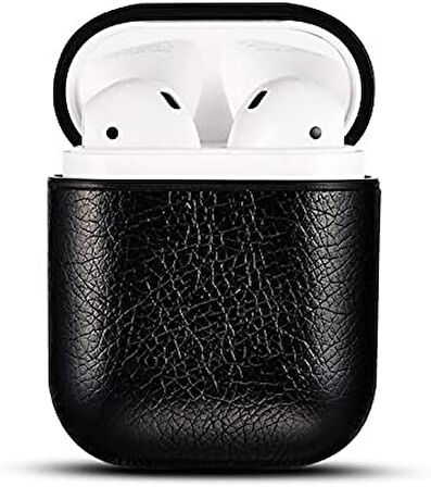 Apple Airpods 1/2 uyumlu Deri Kılıf - (Siyah)