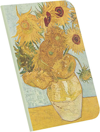 Vase with Twelve Sunflowers, Van Gogh 1888, A4 Defter IV, Çizgisiz, Toplam 64 Sayfa, Tel Dikiş, Esnek Kapak, Oval Kenar, Tuval Doku, 60 gram, Sarı Krem Renk, 21x29,7x0,5cm