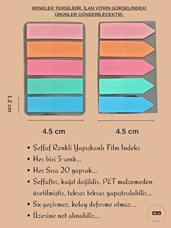 Sticky Notes Şeffaf Renkli Yapışkan Not Kağıtları Film İndeks (Renk 5)