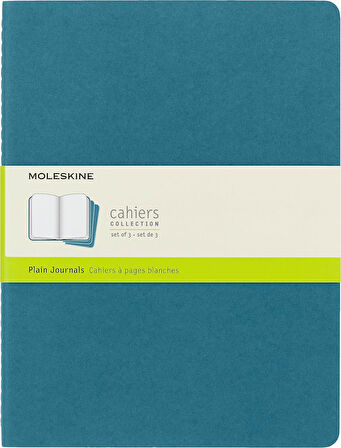 Cahier Journal (3'lü set not defteri, boş sayfalar, karton kapak ve pamuk nakış, ekstra büyük 19 x 25 cm, 120 sayfa), canlı mavi