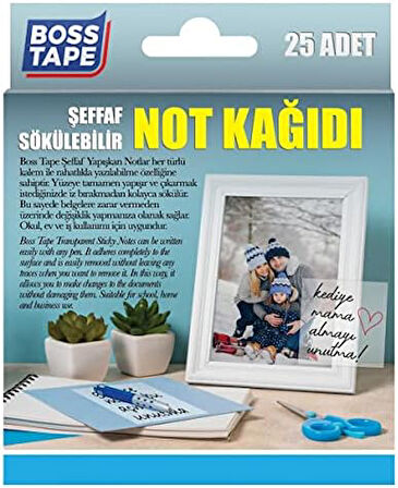 Not Kağıdı Şeffaf Yapışkanlı Adet Sökülebilir Tape 25 Yeni