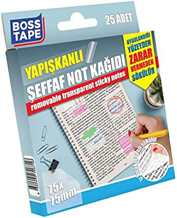 Not Kağıdı Şeffaf Yapışkanlı Adet Sökülebilir Tape 25 Yeni